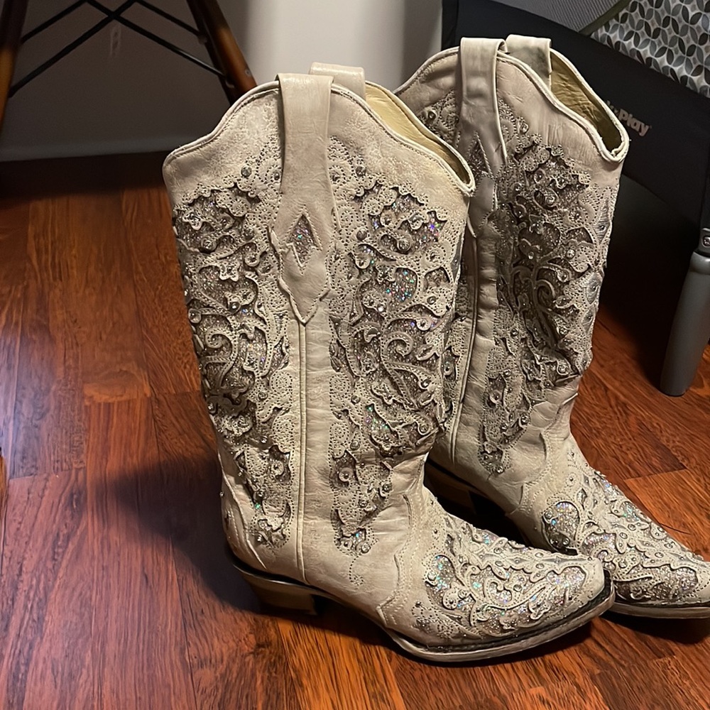 CORRAL WOMEN'S WHITE GLITTER INLAY WESTERN BOOTS
